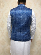 Indigo Mashru Silk Nehru Jacket - Luxurion World
