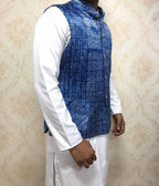 Indigo Mashru Silk Nehru Jacket - Luxurion World