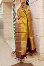 Yellow Handloom Kanjeevaram Pure Silk Dupatta - Luxurion World