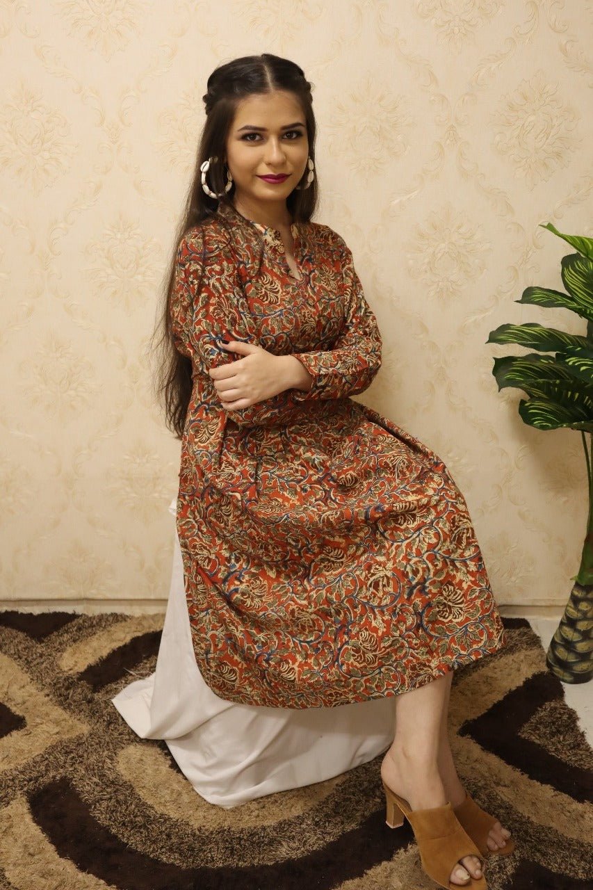Kalamkari Printed Cotton Kurti - Luxurion World