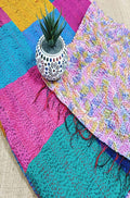 Multicolor Hand Embroidered Kantha Silk Reversible Dupatta - Luxurion World