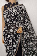 Black Hand Embroidered Half and Half Phulkari Georgette Saree - Luxurion World