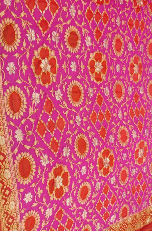 Pink Handloom Banarasi Pure Georgette Sona Roopa Dupatta - Luxurion World