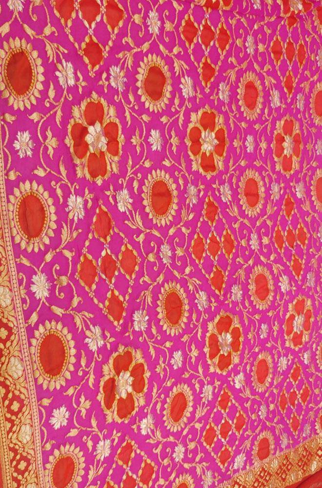 Pink Handloom Banarasi Pure Georgette Sona Roopa Dupatta - Luxurion World