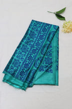 Maroon And Blue Hand Block Printed Silk Three Piece Unstitched Suit Set - Luxurion World