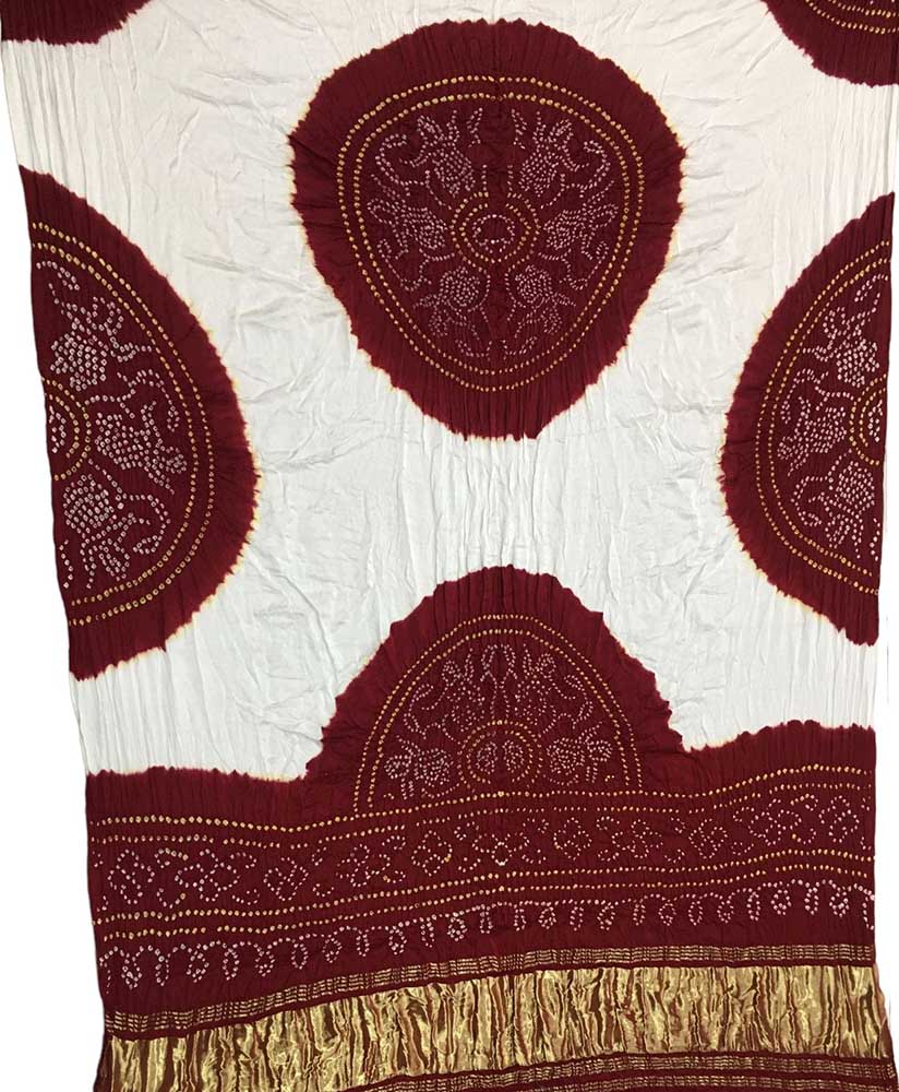 Maroon And Off White Bandhani Pure Gajji Silk Dupatta - Luxurion World