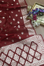 Maroon Banarasi Organza Dupatta - Luxurion World