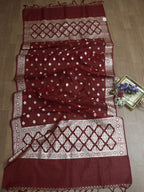 Maroon Banarasi Organza Dupatta - Luxurion World