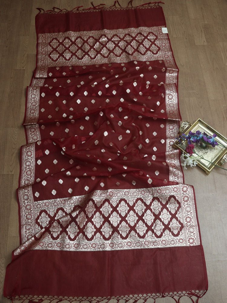 Maroon Banarasi Organza Dupatta - Luxurion World