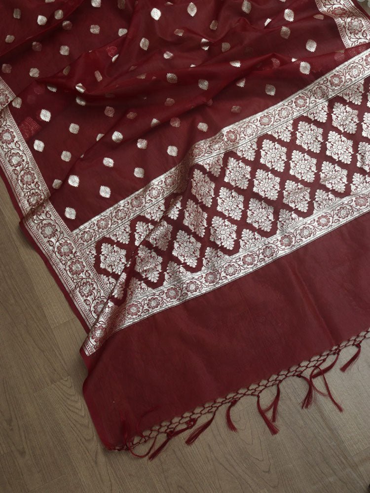 Maroon Banarasi Organza Dupatta - Luxurion World