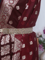 Maroon Banarasi Organza Dupatta - Luxurion World