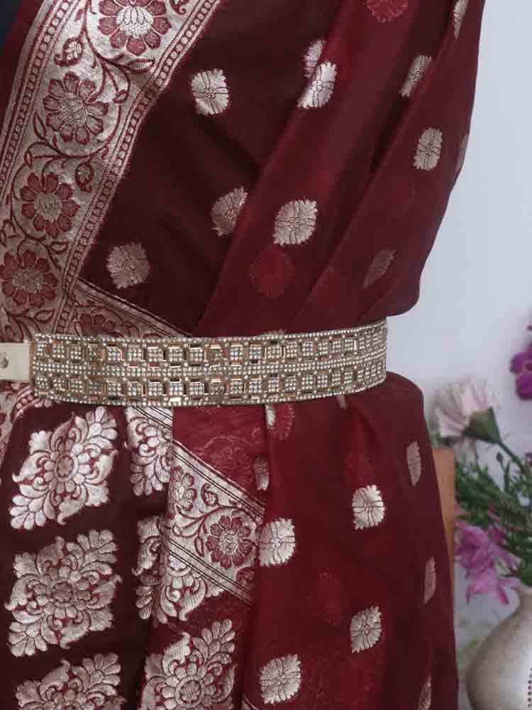 Maroon Banarasi Organza Dupatta - Luxurion World