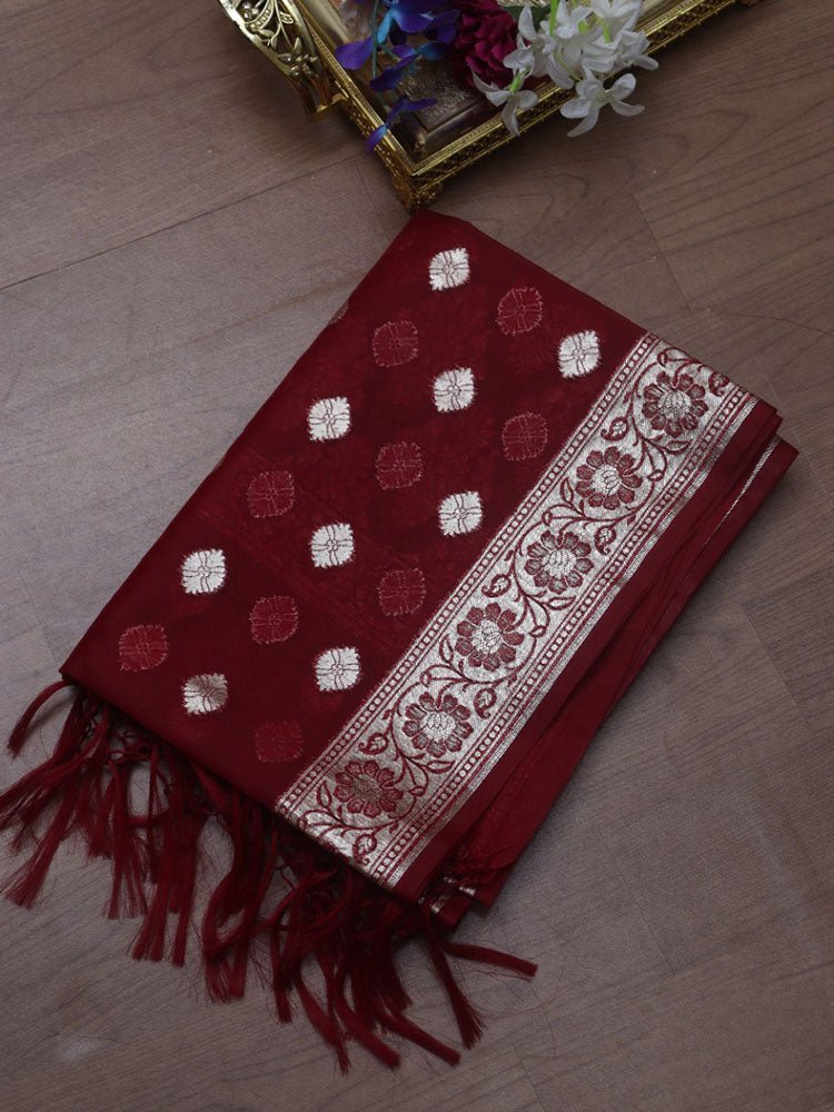 Maroon Banarasi Organza Dupatta - Luxurion World