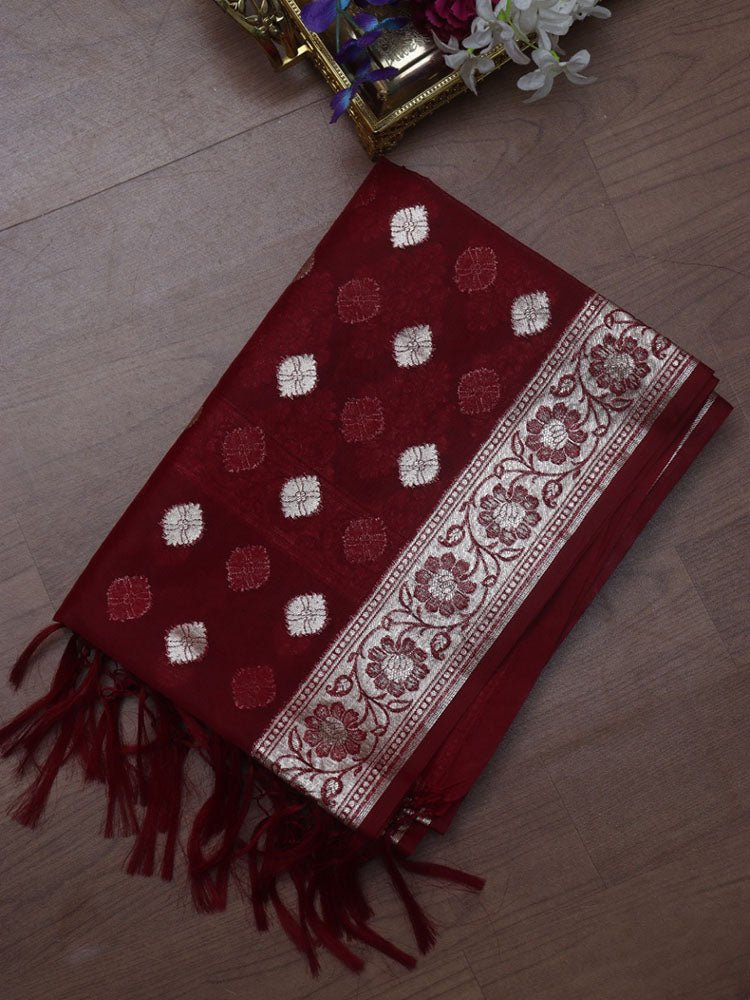 Maroon Banarasi Organza Dupatta - Luxurion World