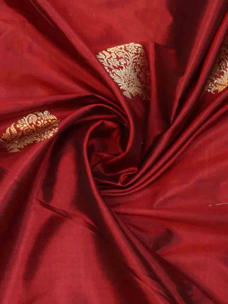 Maroon Banarasi Pure Katan Silk Kadwa Fabric ( 1 Mtr ) - Luxurion World