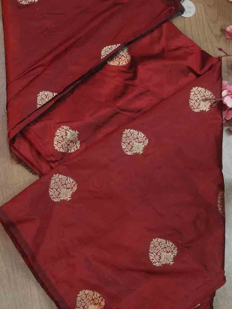 Maroon Banarasi Pure Katan Silk Kadwa Fabric ( 1 Mtr ) - Luxurion World
