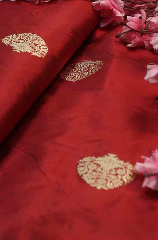 Maroon Banarasi Pure Katan Silk Kadwa Fabric ( 1 Mtr ) - Luxurion World
