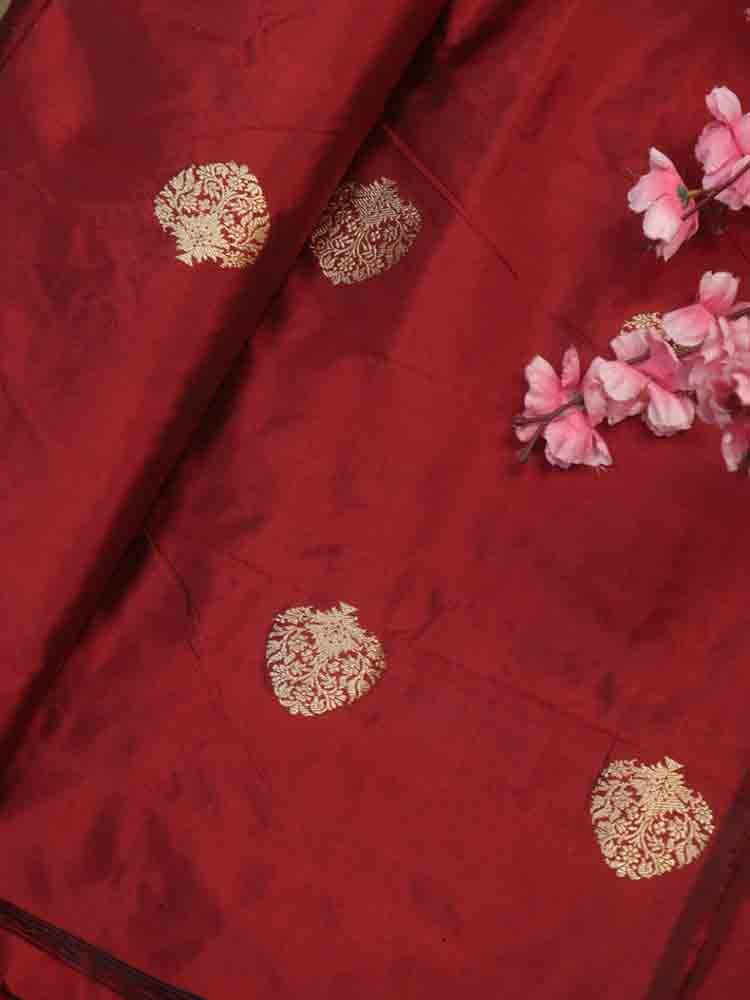 Maroon Banarasi Pure Katan Silk Kadwa Fabric ( 1 Mtr )