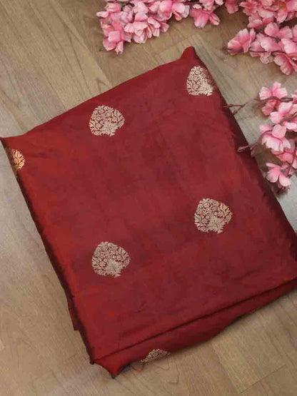 Maroon Banarasi Pure Katan Silk Kadwa Fabric ( 1 Mtr )