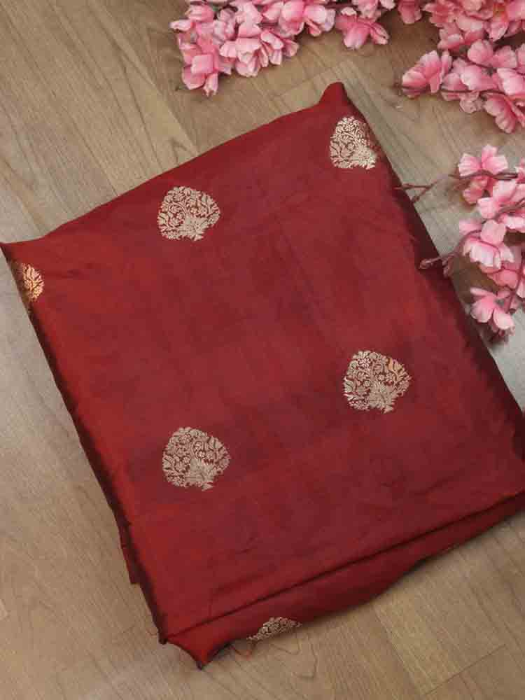 Maroon Banarasi Pure Katan Silk Kadwa Fabric ( 1 Mtr ) - Luxurion World