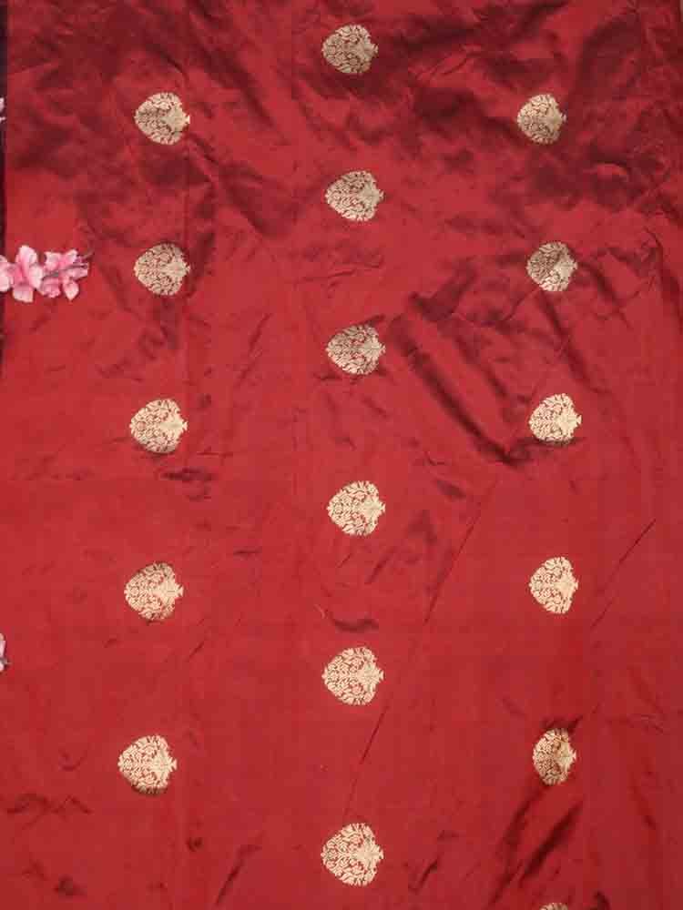 Maroon Banarasi Pure Katan Silk Kadwa Fabric ( 1 Mtr ) - Luxurion World