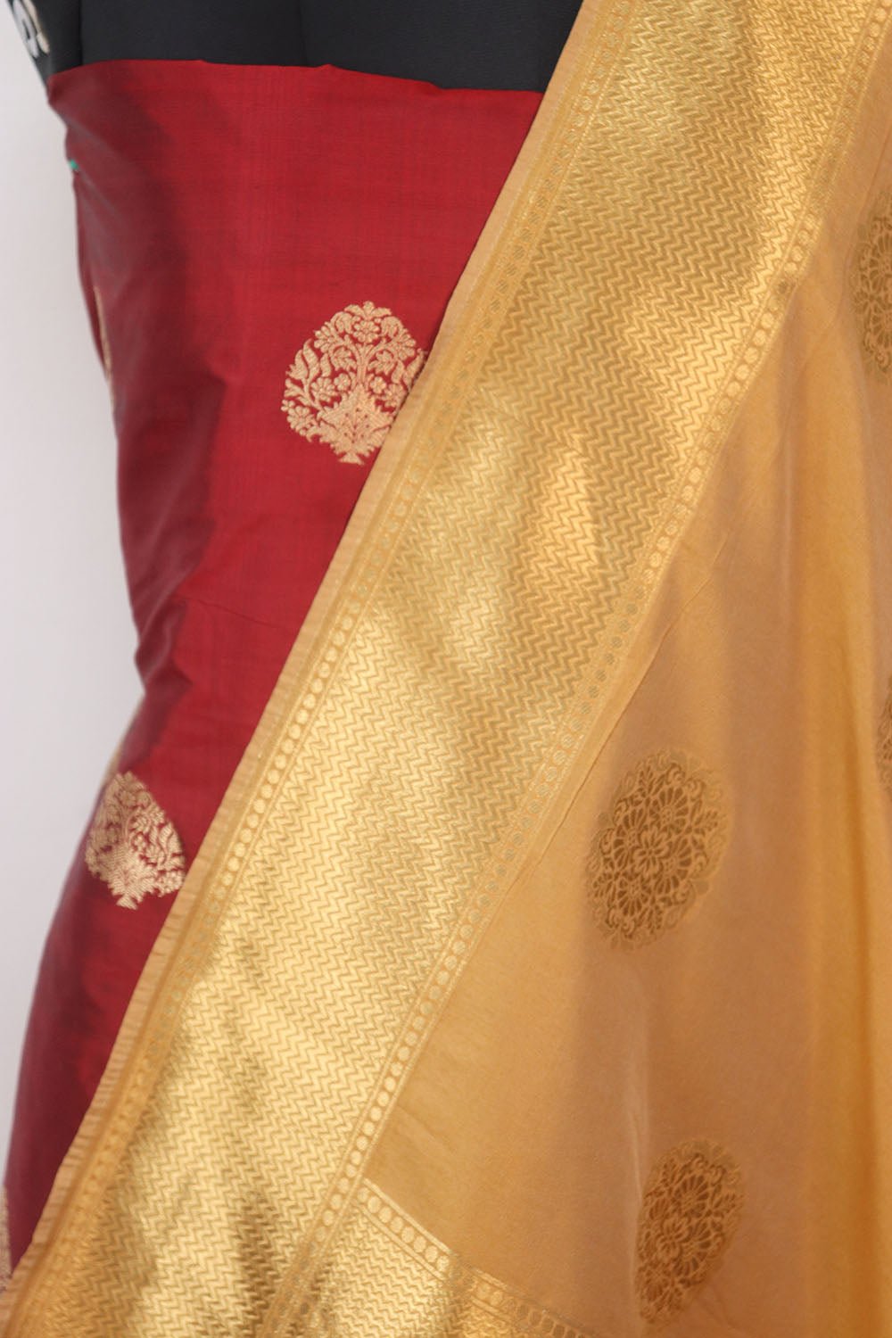 Maroon Banarasi Pure Katan Silk Suit With Cream Banarasi Silk Dupatta - Luxurion World