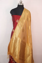 Maroon Banarasi Pure Katan Silk Suit With Cream Banarasi Silk Dupatta - Luxurion World