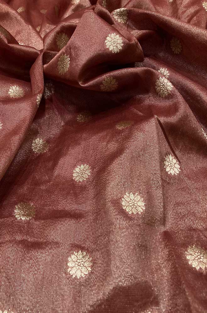 Maroon Banarasi Tissue Silk Zari Booti Design Fabric ( 1 Mtr )