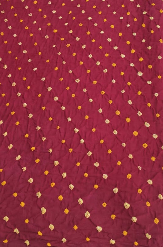 Maroon Bandhani Cotton Silk Fabric (  1 Mtr ) - Luxurion World