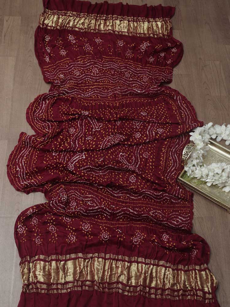 Maroon Bandhani Gajji Silk Dupatta - Luxurion World