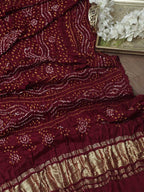 Maroon Bandhani Gajji Silk Dupatta - Luxurion World