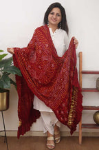 Maroon Bandhani Gajji Silk Dupatta - Luxurion World
