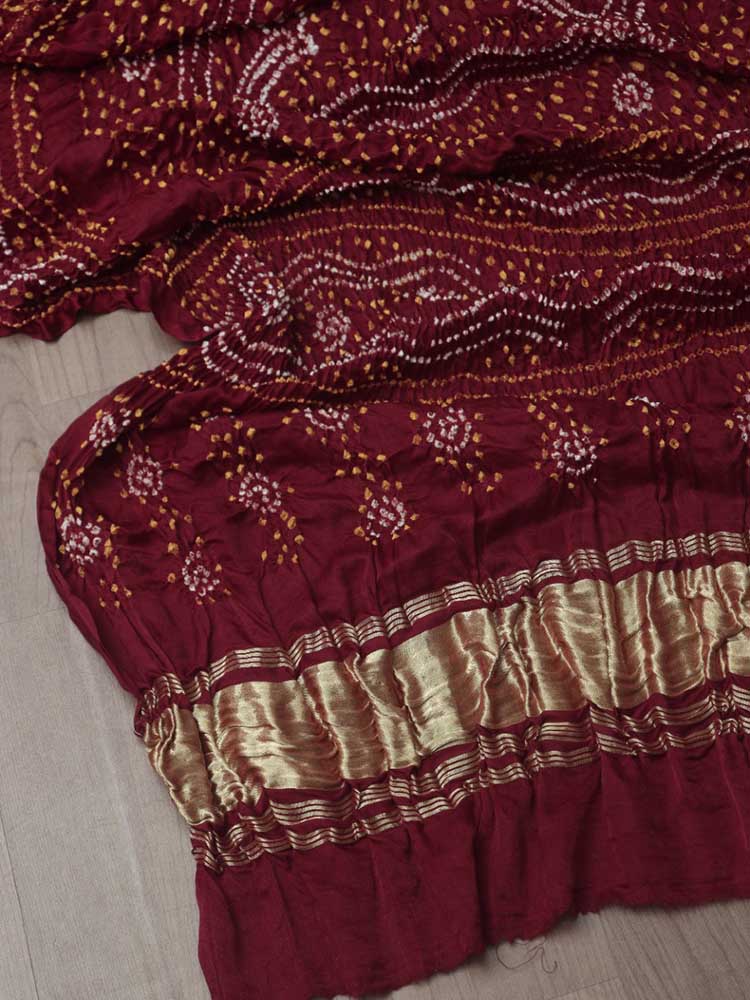 Maroon Bandhani Gajji Silk Dupatta - Luxurion World