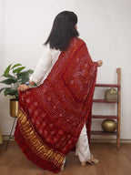 Maroon Bandhani Gajji Silk Dupatta - Luxurion World