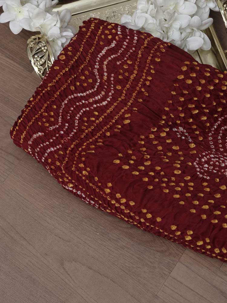 Maroon Bandhani Gajji Silk Dupatta - Luxurion World