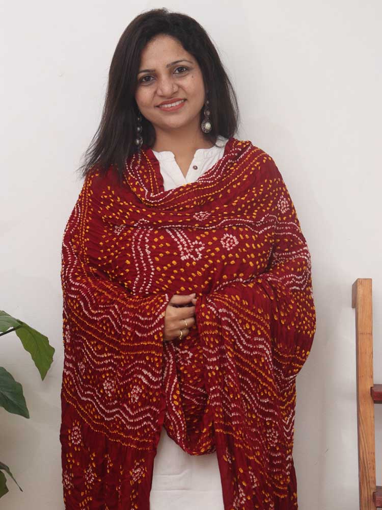 Maroon Bandhani Gajji Silk Dupatta - Luxurion World