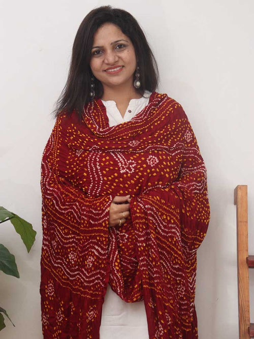 Maroon Bandhani Gajji Silk Dupatta - Luxurion World