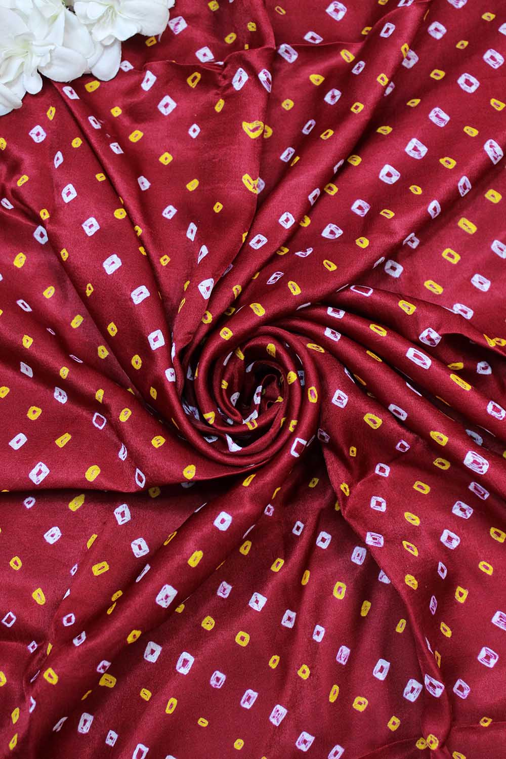 Maroon Bandhani Pure Gajji Silk Fabric ( 1 Mtr )