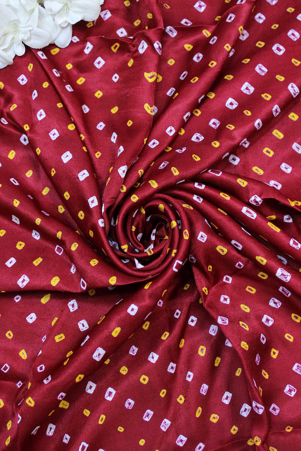 Maroon Bandhani Pure Gajji Silk Fabric ( 1 Mtr ) - Luxurion World