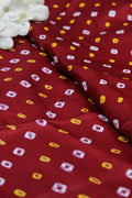 Maroon Bandhani Pure Gajji Silk Fabric ( 1 Mtr ) - Luxurion World