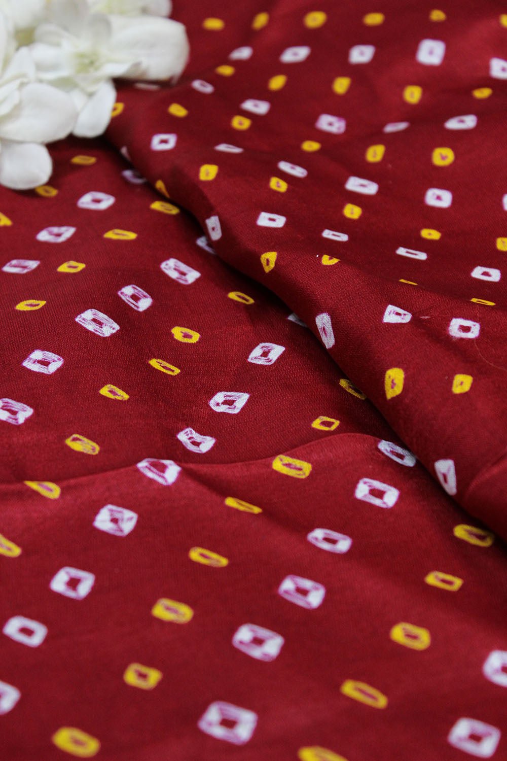 Maroon Bandhani Pure Gajji Silk Fabric ( 1 Mtr ) - Luxurion World