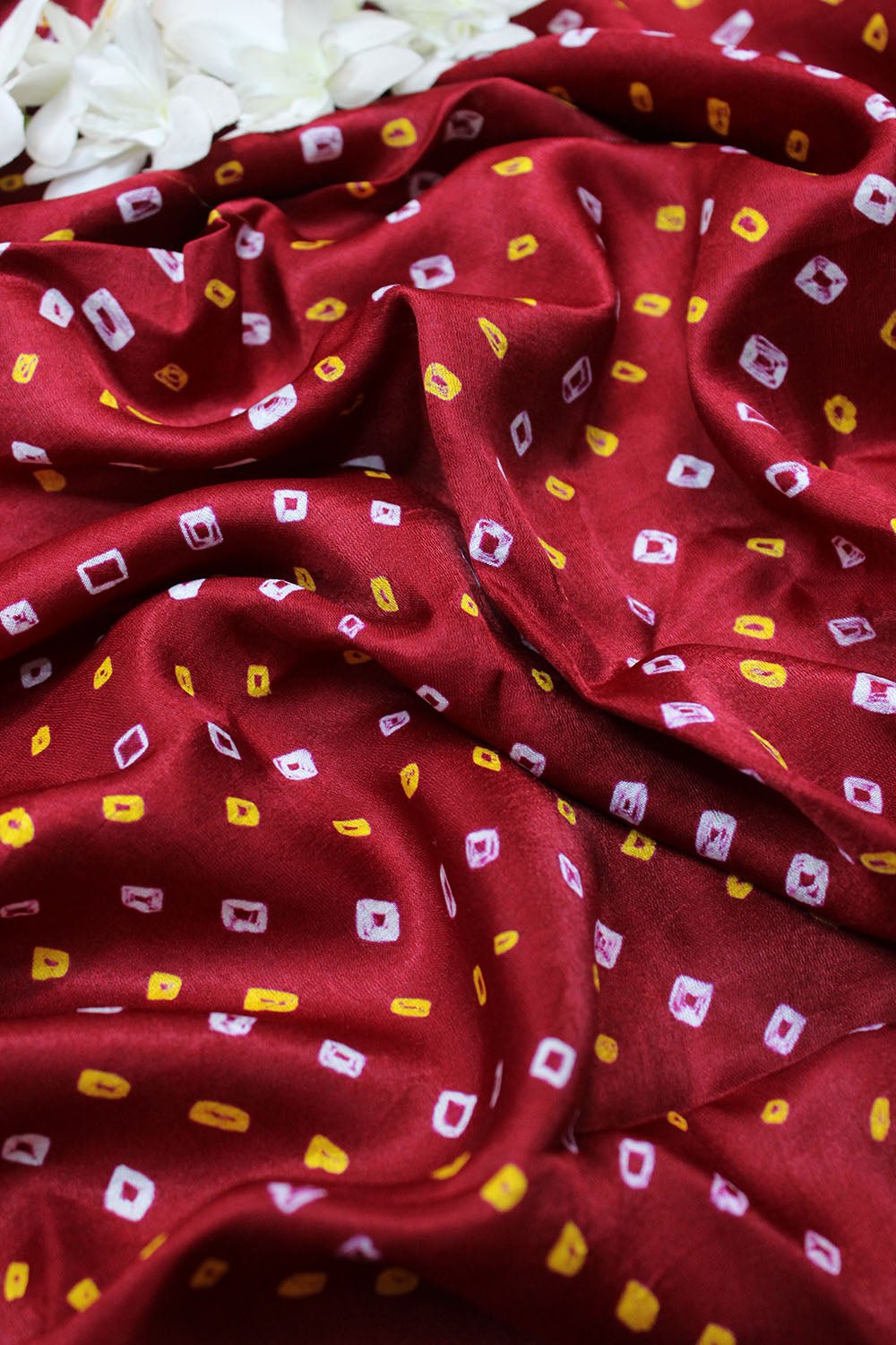 Maroon Bandhani Pure Gajji Silk Fabric ( 1 Mtr ) - Luxurion World