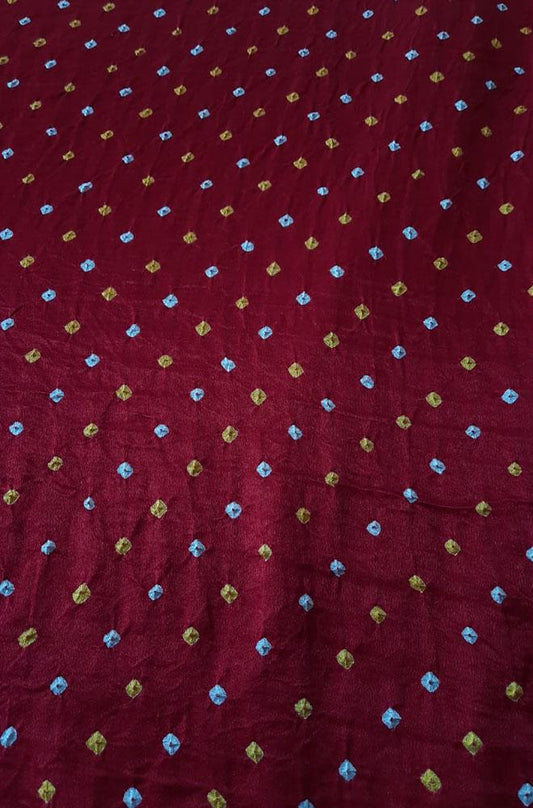 Maroon Bandhani Pure Gajji Silk Fabric ( 6 Mtrs )