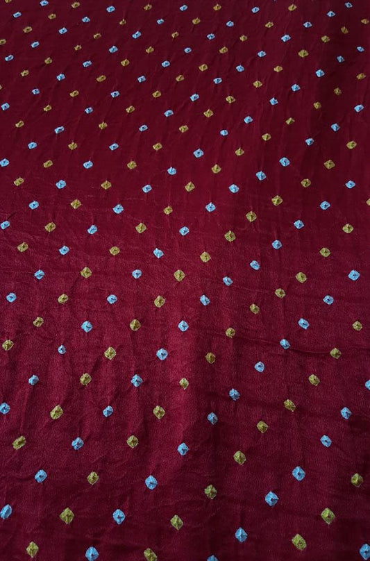 Maroon Bandhani Pure Gajji Silk Fabric ( 6 Mtrs ) - Luxurion World