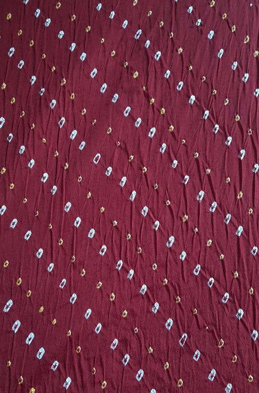 Maroon Bandhani Pure Gajji Silk Fabric ( 6 Mtrs )