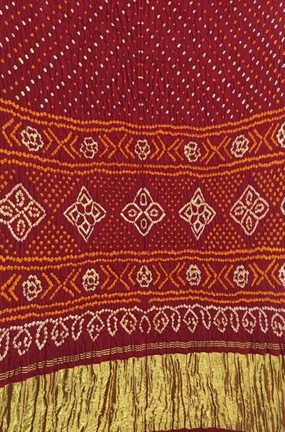 Maroon Bandhani Pure Gajji Silk Saree - Luxurion World