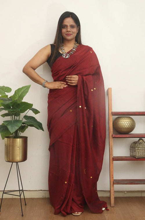 Maroon Bengal Plain Cotton Saree - Luxurion World