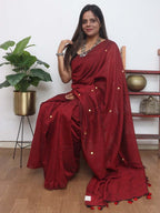 Maroon Bengal Plain Cotton Saree - Luxurion World