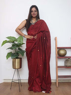 Maroon Bengal Plain Cotton Saree - Luxurion World