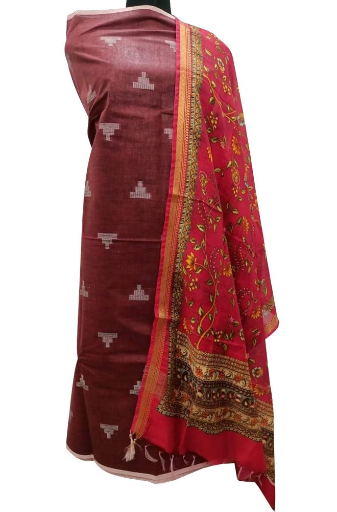 Maroon Bhagalpur Linen Two Piece Unstitched Suit Set With Digital Printed Dupatta